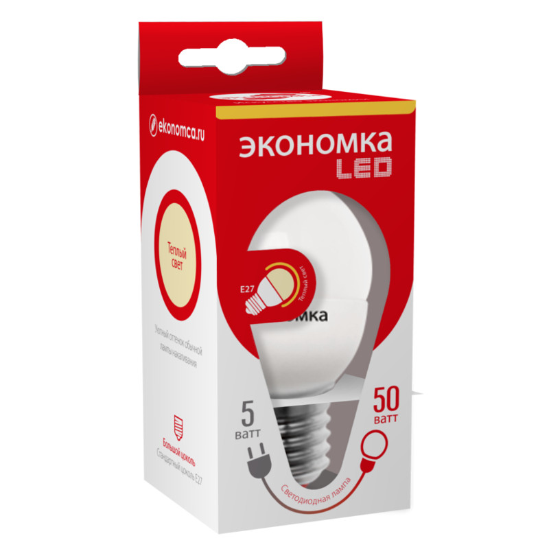 

Лампочка Экономка Шарик G45 E27 5W 230V 3000K 280Lm Warm Light Eco_LED5WGL45E2730, GL45 5W E27 230V 3000K