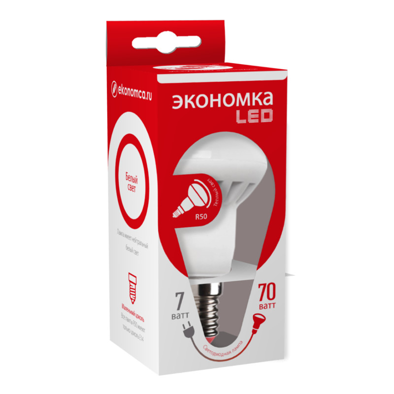 

Лампочка Экономка Рефлектор R50 E14 7W 230V 4500K 540Lm Daylight Eco_LED7WR50E1445, Рефлектор R50 7W E14 230V 4500K