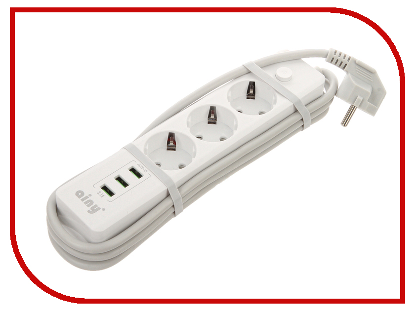 фото Сетевой фильтр Ainy KA-001B 3 Sockets 3xUSB White