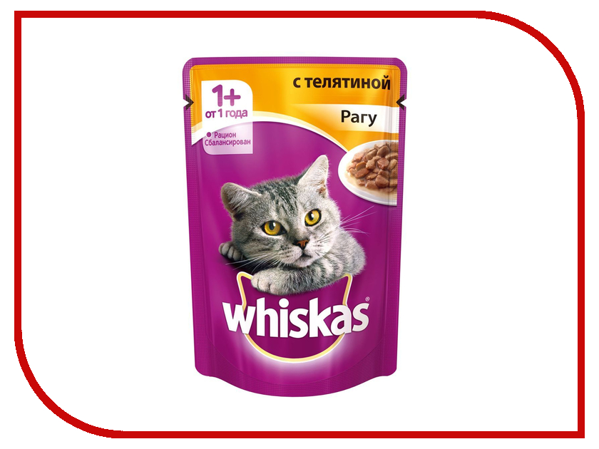 

Корм Whiskas Пауч Рагу телятина 85g для кошек 10155471/10137262