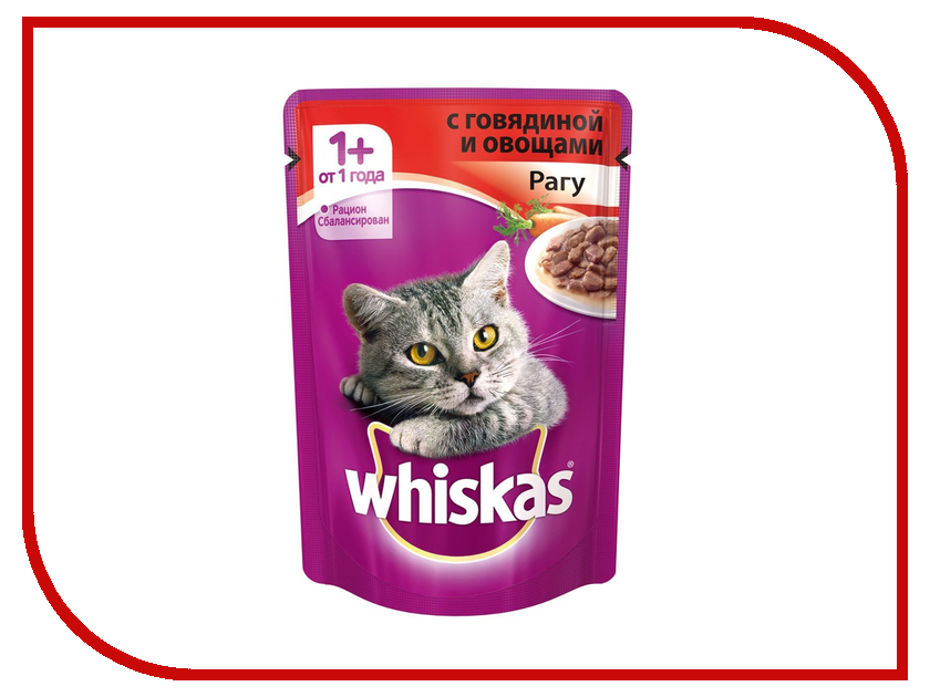 

Корм Whiskas Пауч Рагу говядина с овощами 85g для кошек 10155473/10137264
