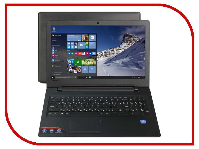 фото Ноутбук Lenovo 110-15IBR 80T700C5RK (Intel Pentium N3710 1.6 GHz/2048Mb/500Gb/No ODD/Intel HD Graphics/Wi-Fi/Bluetooth/Cam/15.6/1366x768/Windows 10 64-bit)