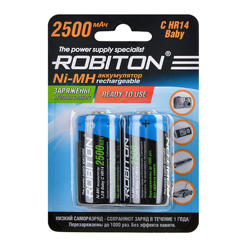 фото Аккумулятор C - Robiton C/HR14 2500 mAh RTU2500MHC BL2 14221 (2 штуки)