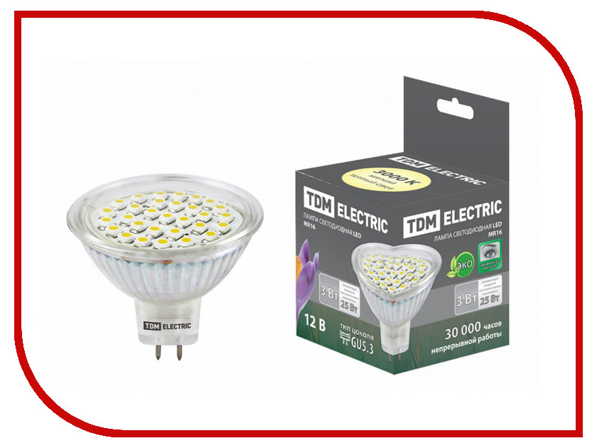 

Лампочка TDM-Electric MR16 GU5.3 SMD 3W 12V 3000K SQ0340-0005