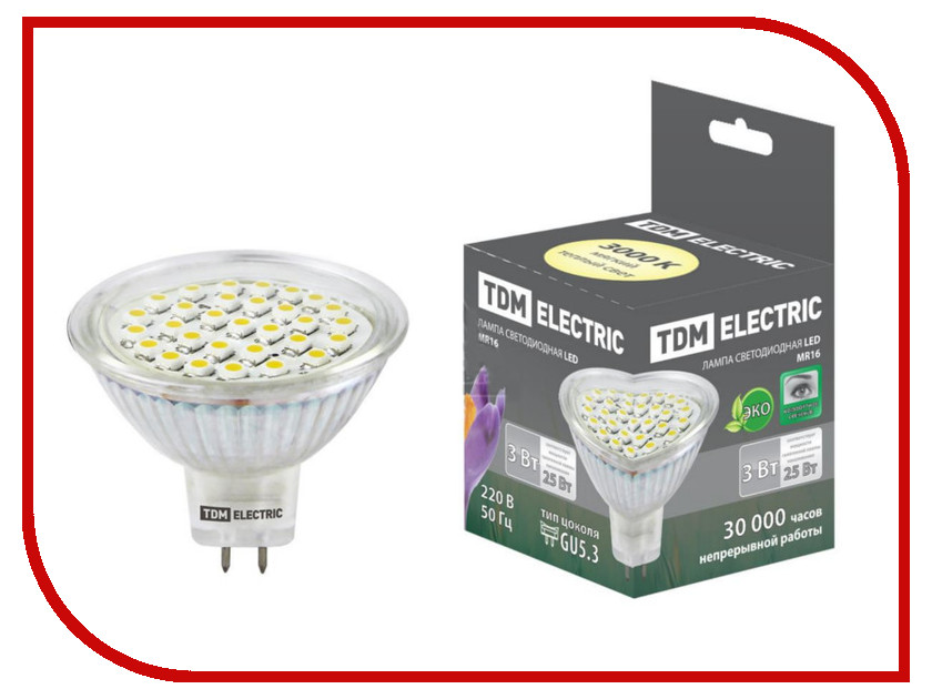 

Лампочка TDM-Electric MR16 GU5.3 SMD 3W 220V 3000K SQ0340-0002