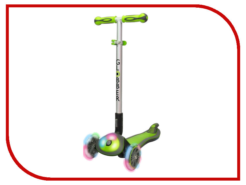 

Самокат Y-SCOO Globber Elite FL My Free Fold up со светящейся платформой и светящимися колесами Green, Globber Elite FL My Free Fold up