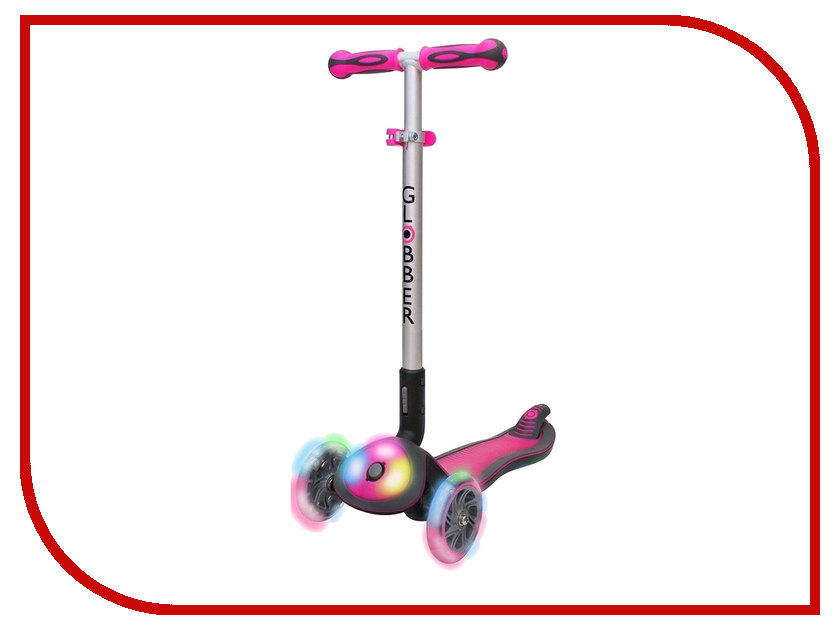 

Самокат Y-SCOO Globber Elite FL My Free Fold up со светящейся платформой и светящимися колесами Rhodamine Pink