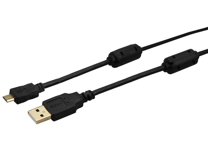 фото Аксессуар Rexant USB-A (male) - MicroUSB (male) 1.8m Black 18-1164-1