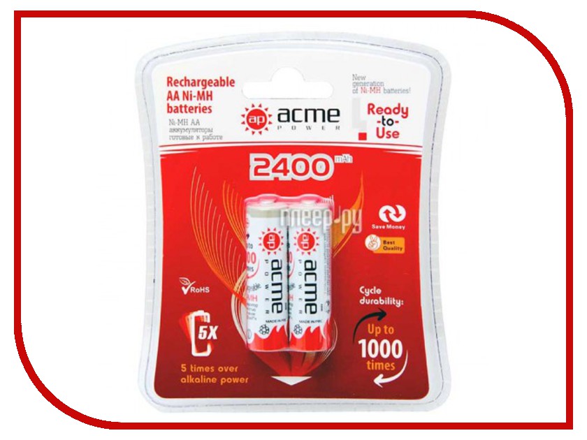 

Аккумулятор AA - AcmePower Ready-to-Use 2400 mAh Ni-MH (2 штуки)