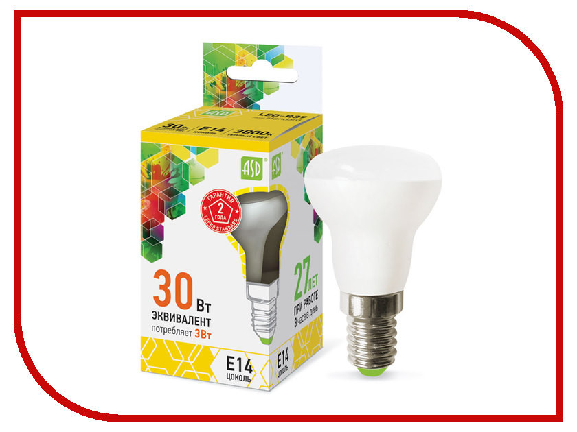 

Лампочка ASD LED-R39-standard 3W 230V E14 3000K 270Lm 4690612006673