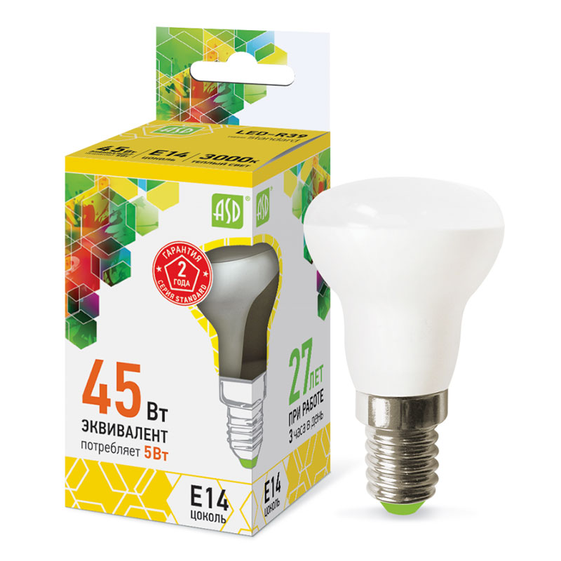 

Лампочка ASD LED-R39-standard E14 5W 230V 3000K 450Lm 4690612006697, LED-R39-standard 5W 230V E14 3000K 450Lm