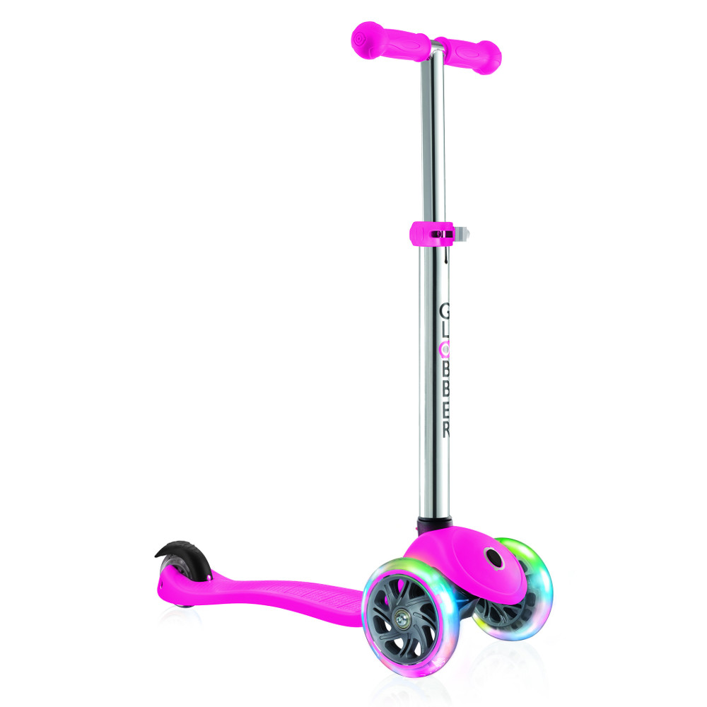 фото Самокат y-scoo globber primo plus titanium neon pink со светящимися колесами