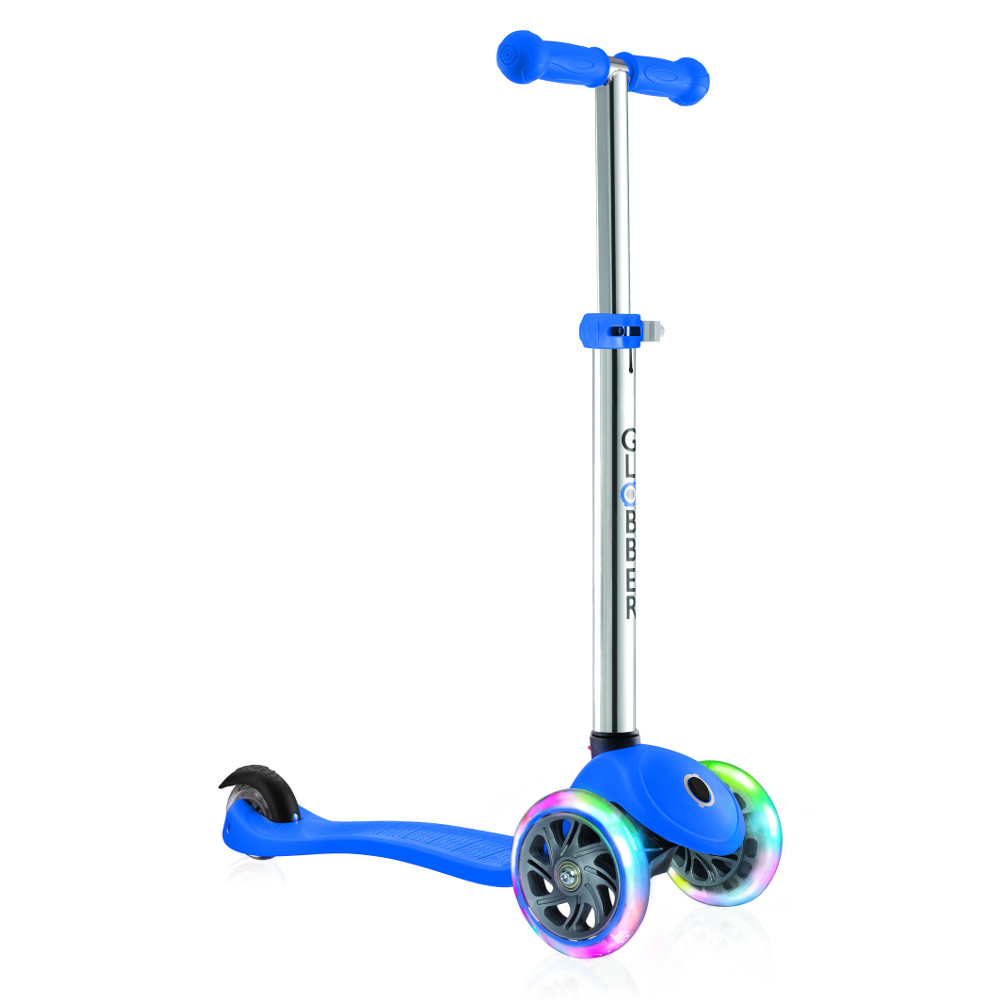 фото Самокат y-scoo globber primo plus titanium neon blue со светящимися колесами