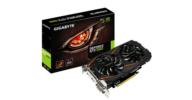 

Видеокарта GigaByte GeForce GTX 1060 1531Mhz PCI-E 3.0 3072Mb 8008Mhz 192 bit 2xDVI HDMI HDCP Windforce GV-N1060WF2-3GD, GV-N1060WF2-3GD