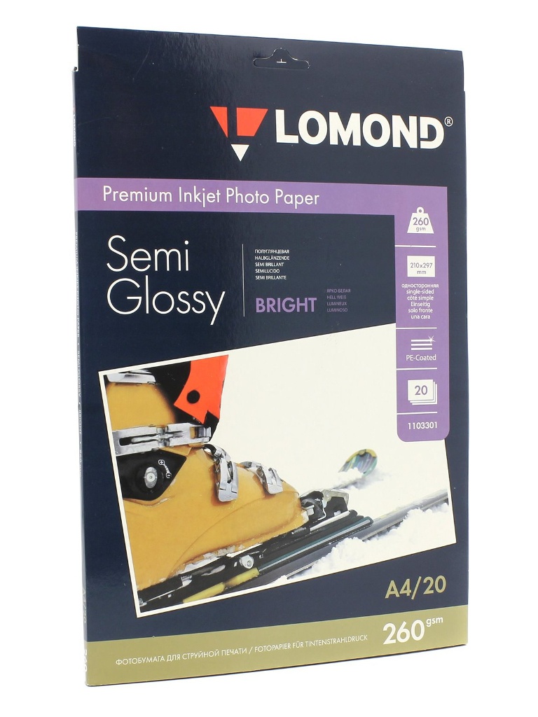 

Фотобумага Lomond A4 260g/m2 полуглянцевая 20 листов 1103301, 1103301