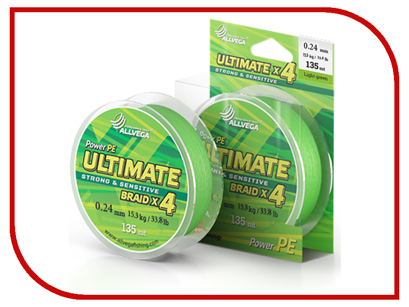 

Шнур плетёный Allvega Ultimate 0.24mm 135m 15.3kg Light Green U135LGR024