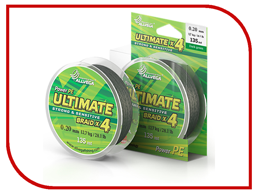 

Шнур плетёный Allvega Ultimate 0.20mm 135m 12.7kg Dark Green U135DGR020