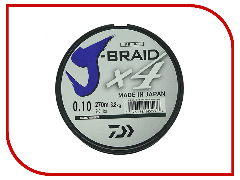 

Шнур плетёный Daiwa J-Braid X4 0.10mm 270m Green 12741-110RU