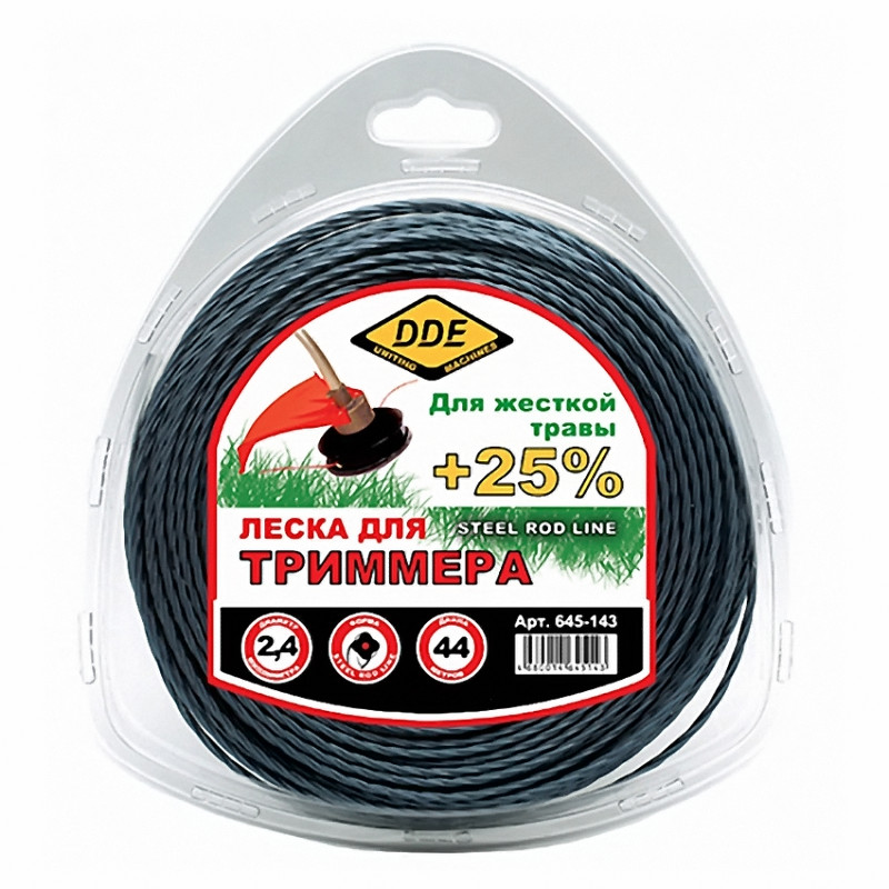 фото Леска для триммера dde steel rod line 2.4mm x 44m light blue-red 645-143