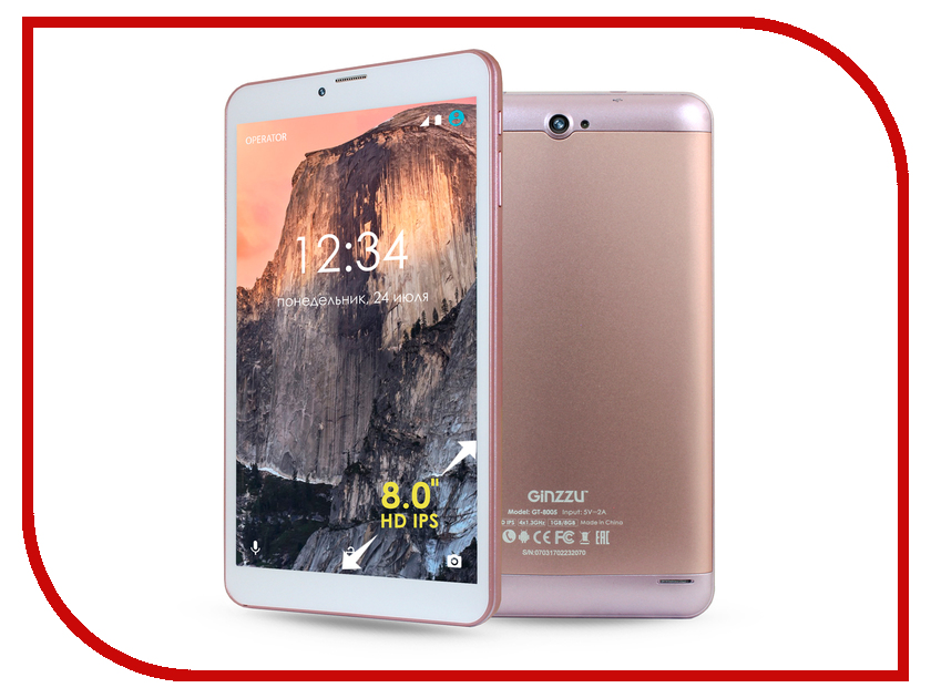 фото Планшет Ginzzu GT-8005 Pink-Gold (Spreadtrum SC7731 1.3 GHz/1024Mb/8Gb/GPS/3G/Wi-Fi/Bluetooth/Cam/8.0/1280x800/Android)