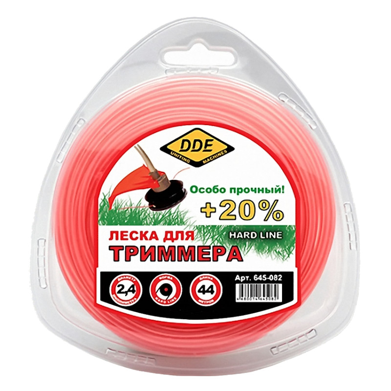 фото Леска для триммера dde hard line 2.4mm x 44m grey-red 645-082