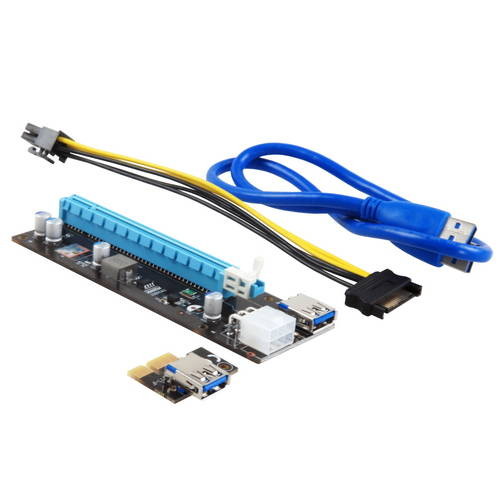 фото Аксессуар Адаптер Riser Card Mining GPU 200W+ PCI-E 1x to 16x USB 3.0 6pin майнинг