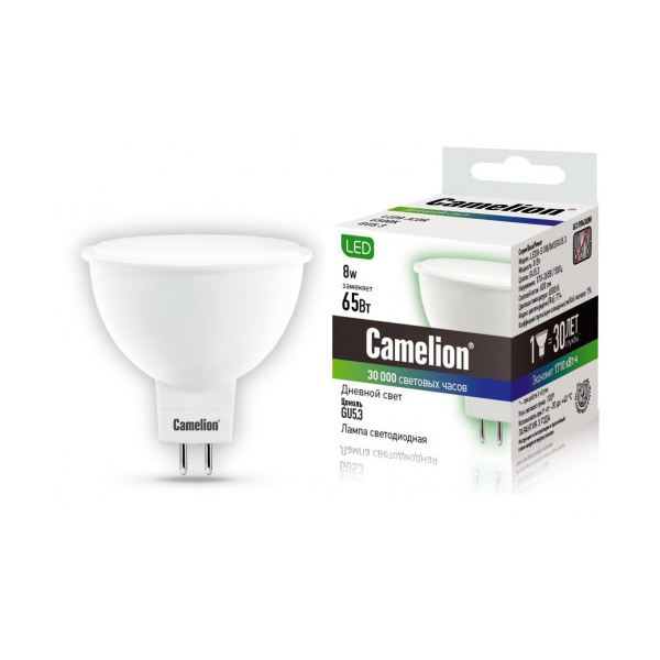 

Лампочка Camelion S108 GU5.3 8W 220V LED8-S108/865/GU5.3, LED8-S108/865/GU5.3