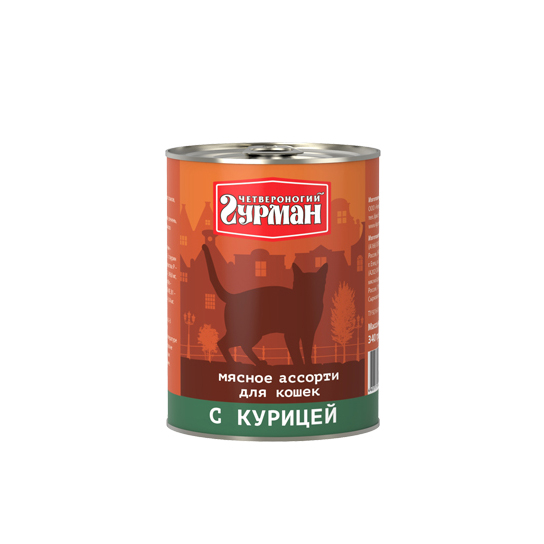 

Корм Четвероногий Гурман Мясное ассорти с курицей 340g для кошек 41700, Мясное ассорти с курицей