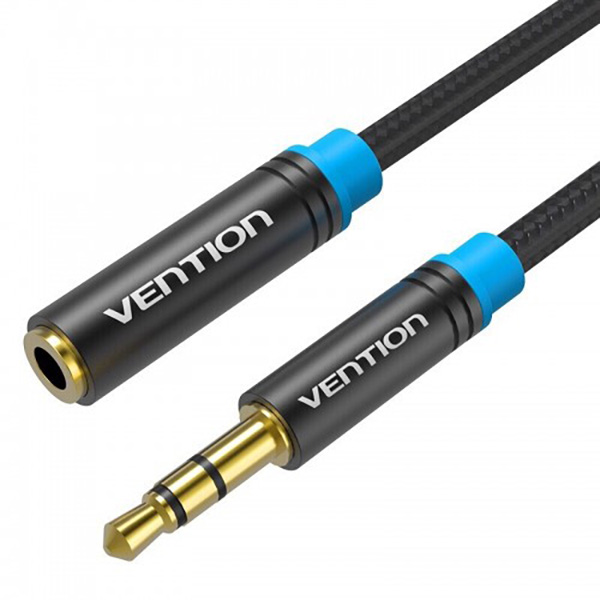 фото Аксессуар vention аудио jack 3.5 mm m/jack 3.5 mm f black 1m vab-b06-b100-m