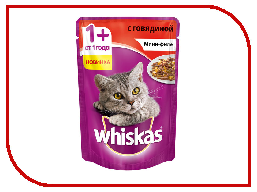 

Корм Whiskas Пауч Желе мини филе говядина 85g 10165911