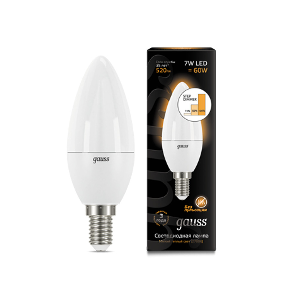 

Лампочка Gauss LED Candle E14 7W 3000К 103101107-S, 103101107-S