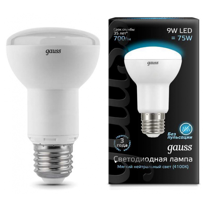 

Лампочка Gauss LED E27 R63 9W 4100K 106002209, 106002209