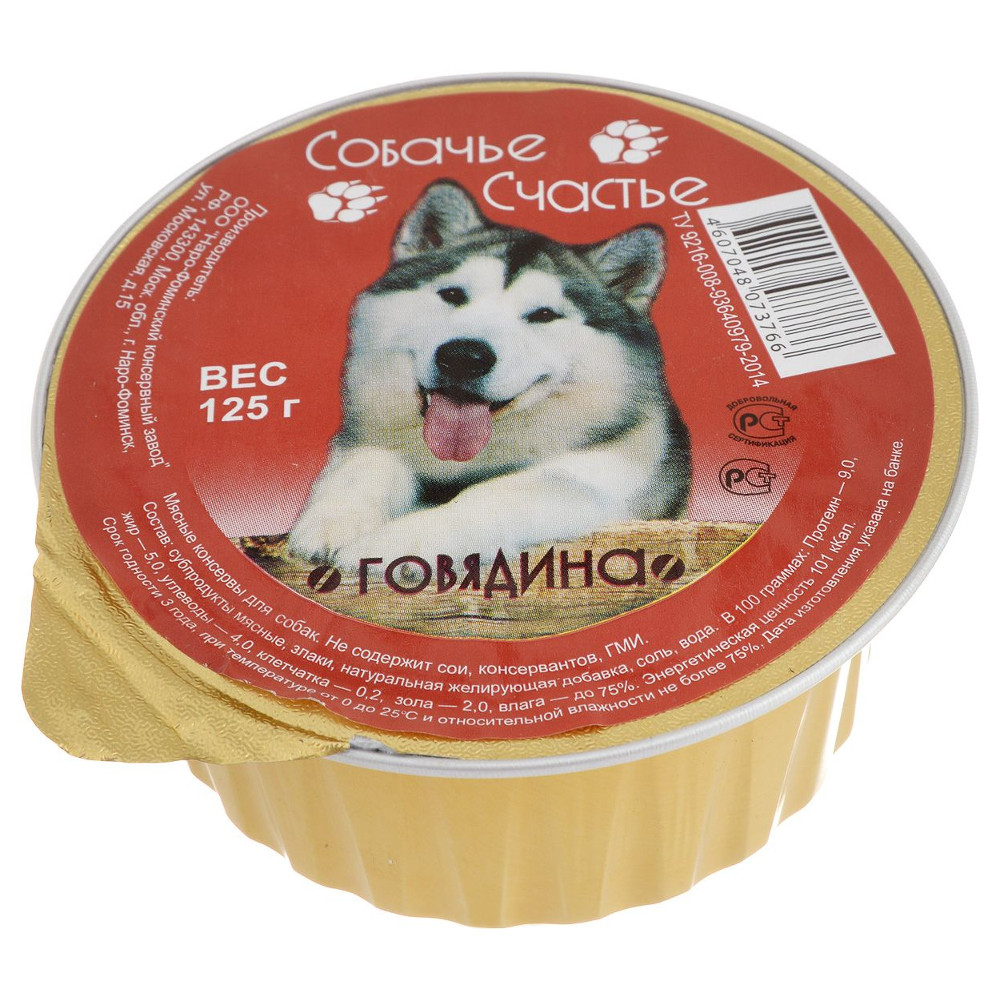 

Корм Собачье Счастье Говядина в желе 125g для собак, Счастье Говядина в желе