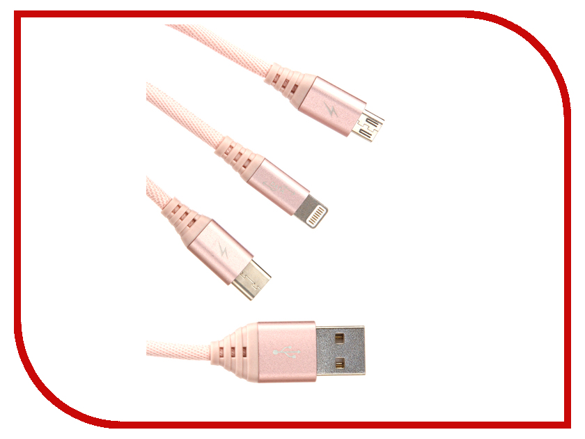 

Аксессуар Ainy 5/5C/5S/6/6 Plus/iPad Mini/Air + Micro USB + Type-C Pink FA-092D