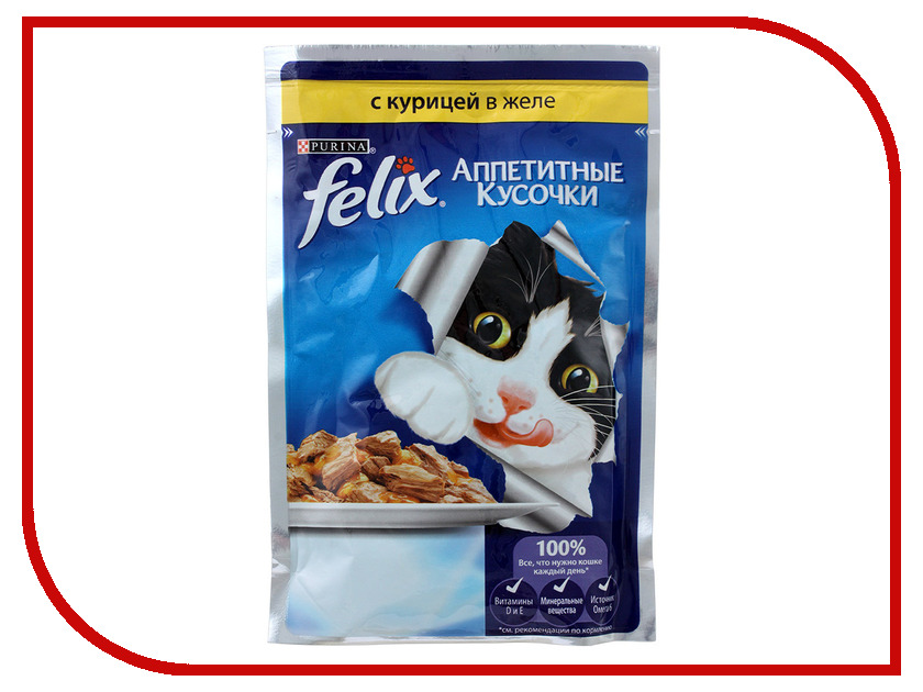 

Корм Felix Курица аппетитные кусочки в желе 85g для кошек 12318960