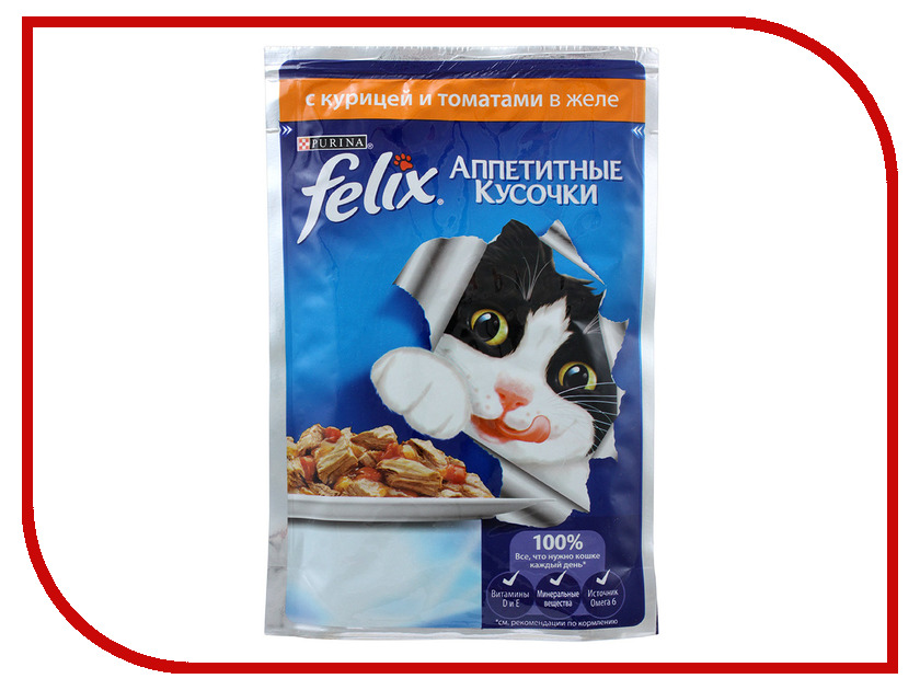

Корм Felix Курица с томатами аппетитные кусочки в желе 85g для кошек 12318917