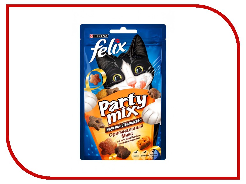 

Лакомство Felix Party Mix Оригинальный микс Курица Печень Индейка 20g для кошек 12237745