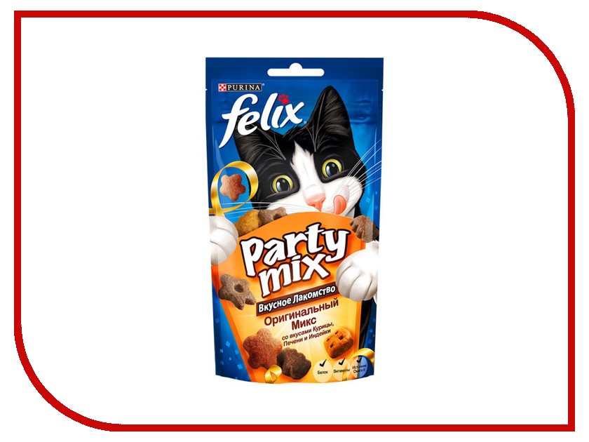 

Лакомство Felix Party Mix Оригинальный микс Курица Печень Индейка 60g для кошек 12234057