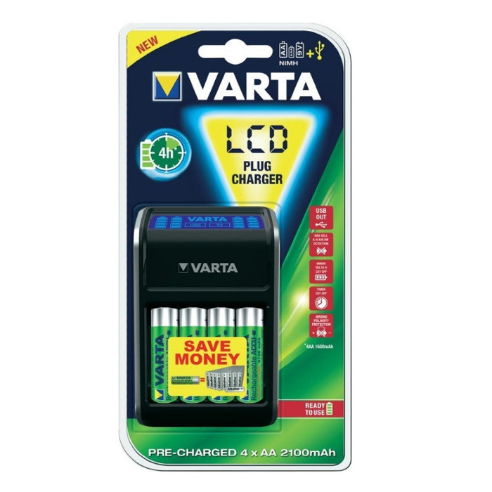 фото Зарядное устройство Varta LCD Plug Charger + 4 ак. 2100 mAh 57677101441