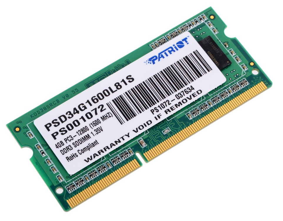 Модуль памяти Patriot Memory DDR3L SO-DIMM 1600Mhz PC3-12800 CL11 - 4Gb PSD34G1600L81S модуль памяти patriot memory ddr3 1600mhz pc 12800 cl14 8gb kit 2x4gb pv38g160c9k