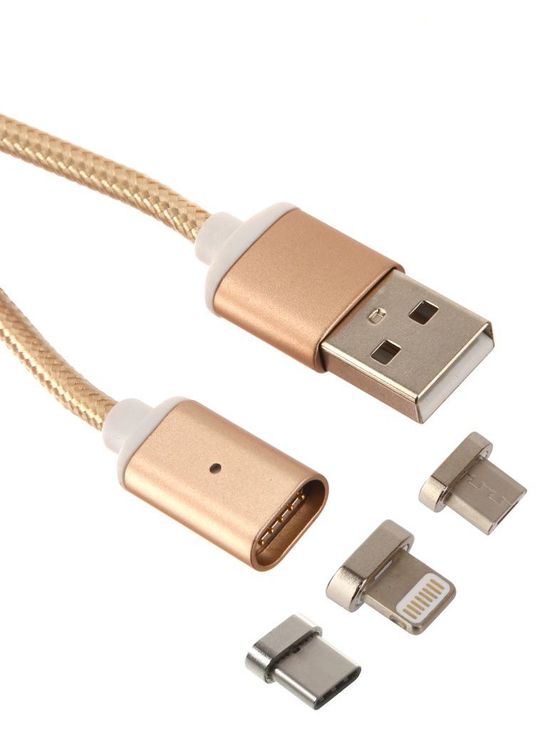 фото Аксессуар Red Line Magnetic USB - USB Type-C/Lightning 8 pin/microUSB Gold УТ000012862