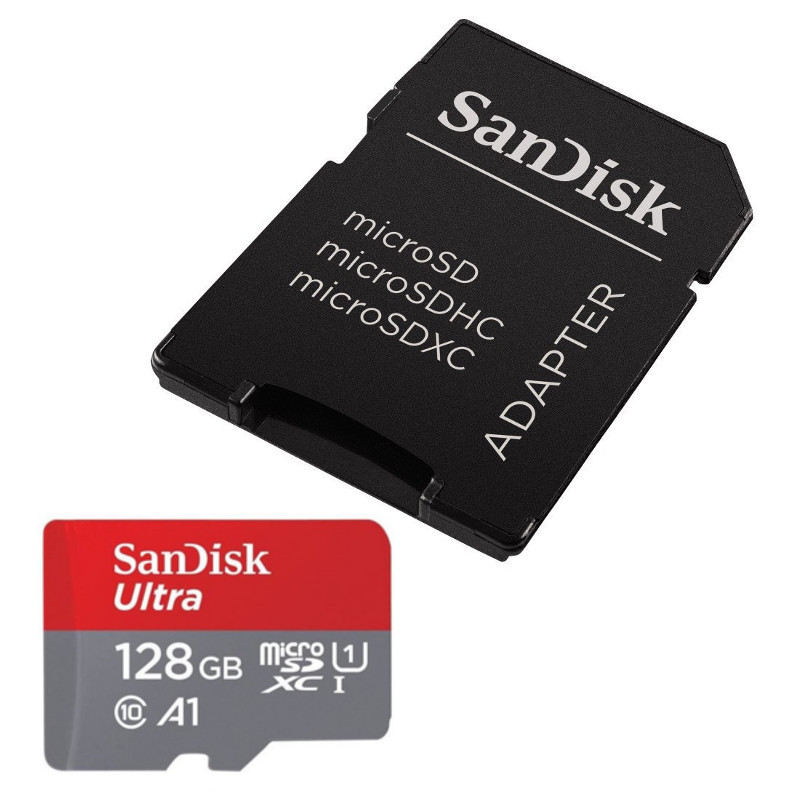 

Карта памяти 128Gb - SanDisk Ultra microSDXC A1 UHS-I Class 10 SDSQUAR-128G-GN6IA с переходником под SD, SDSQUAR-128G-GN6IA