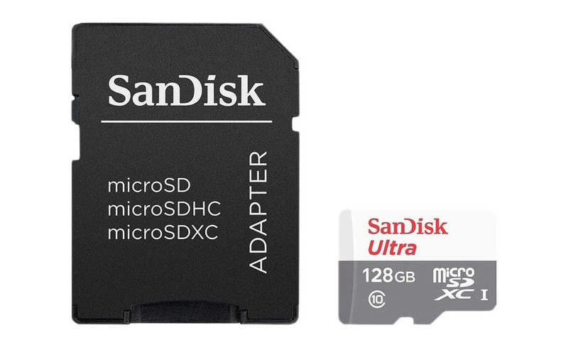 

Карта памяти 128Gb - SanDisk Ultra microSDHC Class 10 SDSQUNS-128G-GN6TA с переходником под SD, SDSQUNS-128G-GN6TA