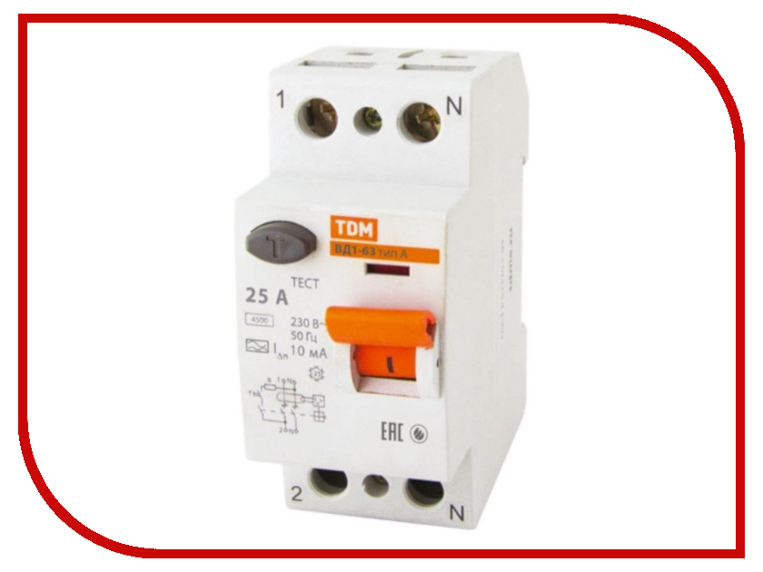 

УЗО TDM-Electric ВД1-63 2Р 25А 10мА тип А SQ0203-0075