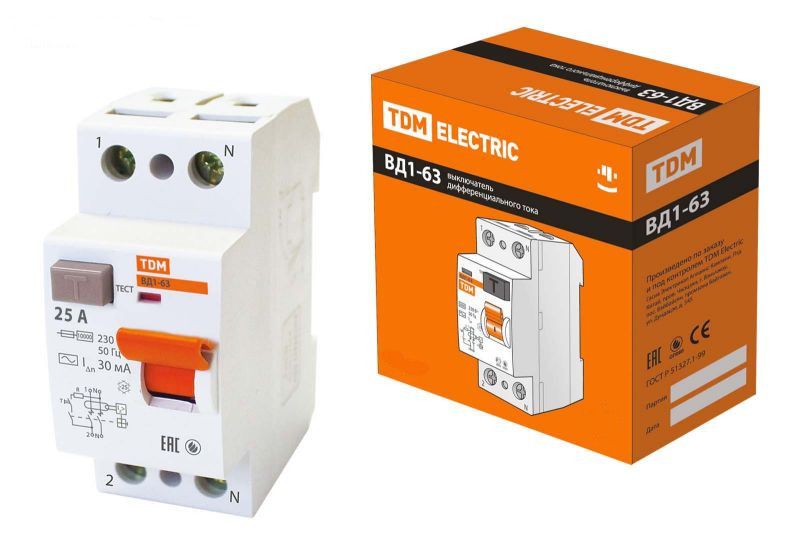 

УЗО TDM-Electric ВД1-63 2Р 25А 30мА тип А SQ0203-0076, ВД1-63 2Р 25А 30мА тип А