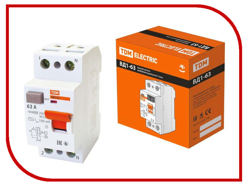 

УЗО TDM-Electric ВД1-63 2Р 63А 100мА тип А SQ0203-0081