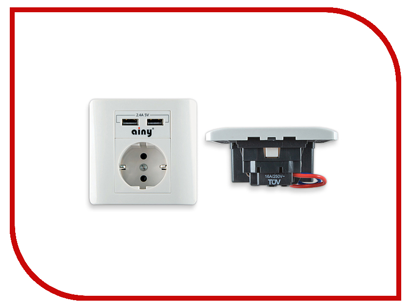 

Розетка Ainy KB-001B 2.4A 2USB White