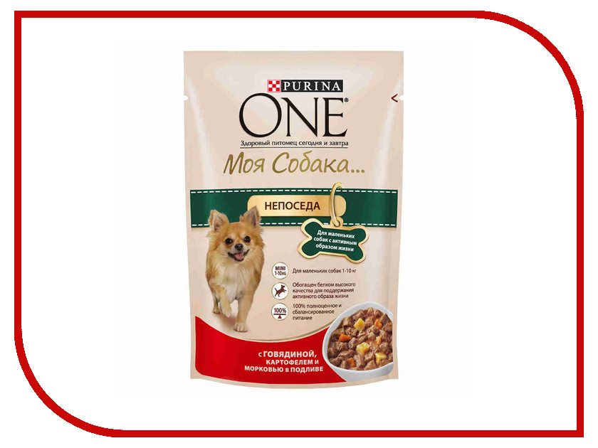 

Корм Purina ONE Моя Собака Непоседа Говядина Картофель Морковь в подливе 100g для маленьких собак старше одного года 65626