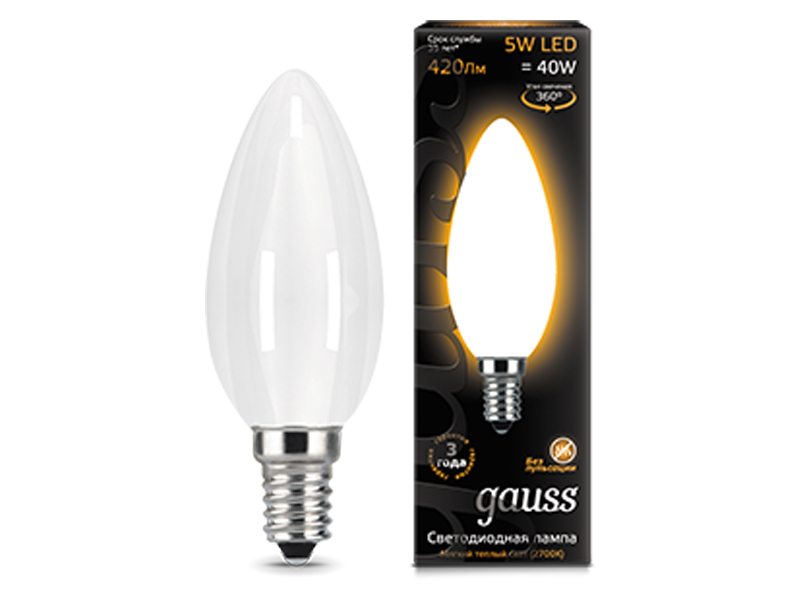 

Лампочка Gauss LED Filament Candle Opal E14 5W 2700К 103201105, 103201105