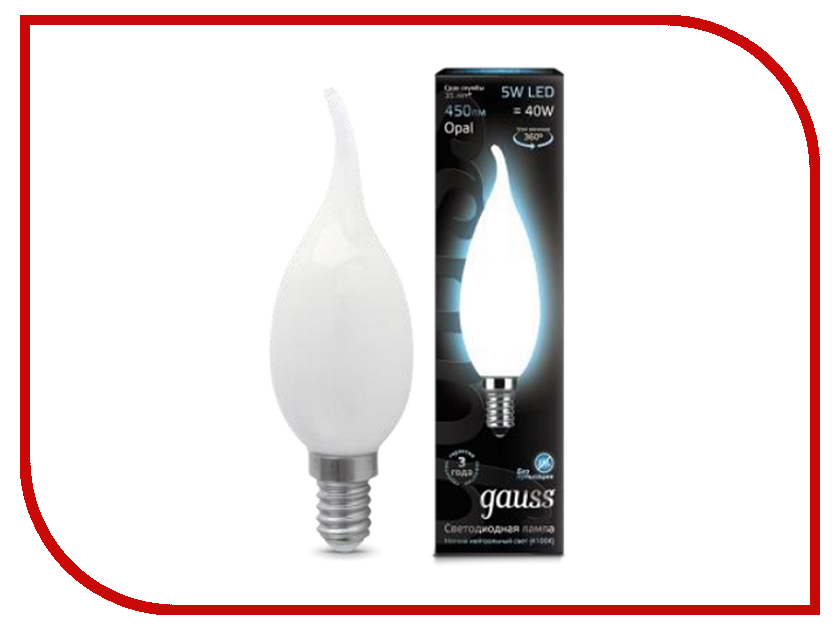 

Лампочка Gauss LED Filament Candle Tailed Opal E14 5W 4100К 104201205, 104201205